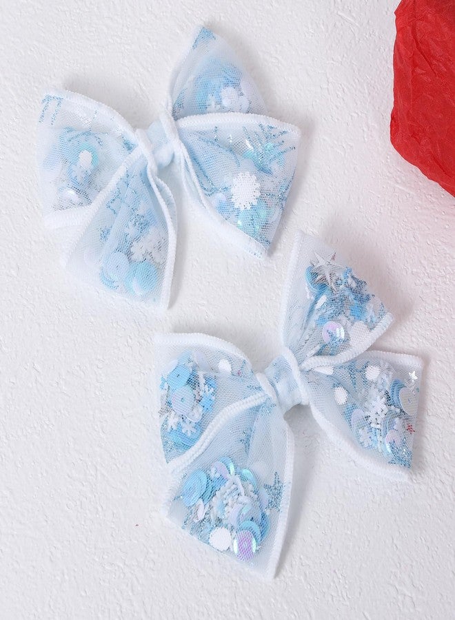 ميروكش مشابك شعر زرقاء على شكل فيونكة ندفة ثلجية للبنات والسيدات، قطعتان، 4 بوصات، شبك لامع، مشابك شعر على شكل فيونكة من التول، إكسسوارات شعر للأطفال والمراهقين، مناسبة لأعياد الميلاد وحفلات الزفاف، هدية مثالية لعيد الميلاد - Image 2